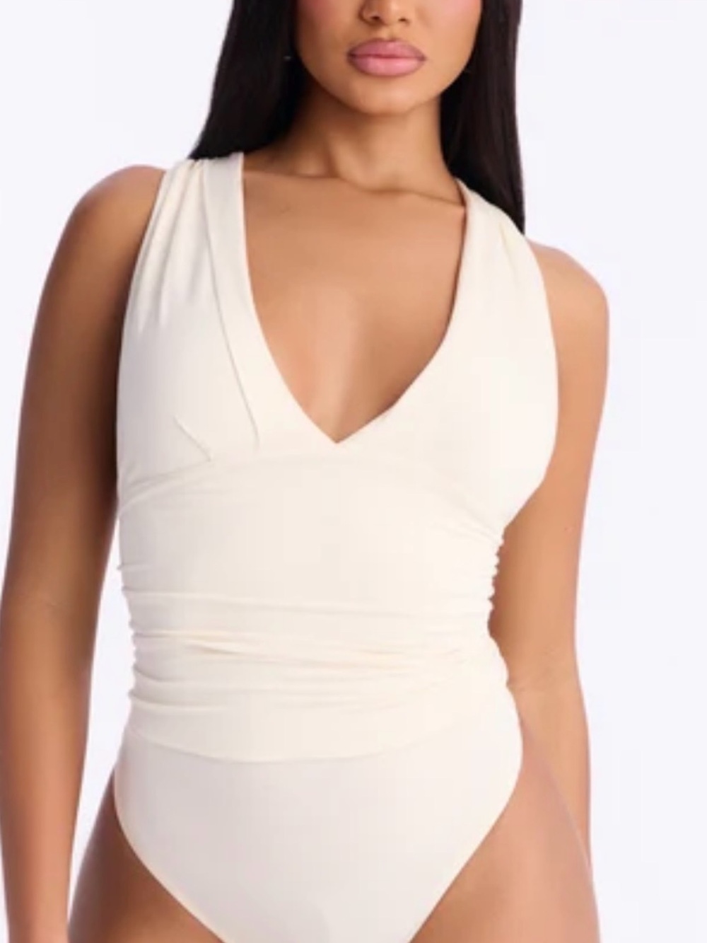 Fashion Nova Cream V-Neck Sleeveless Bodysuit